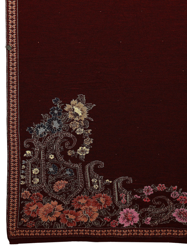 Maroon Woven Design Wool Wrap Shawl 