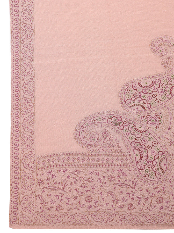 Beige Woven Design Wool Wrap Shawl 