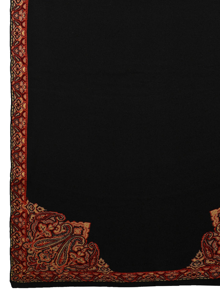 Black Woven Design Wool Wrap Shawl 