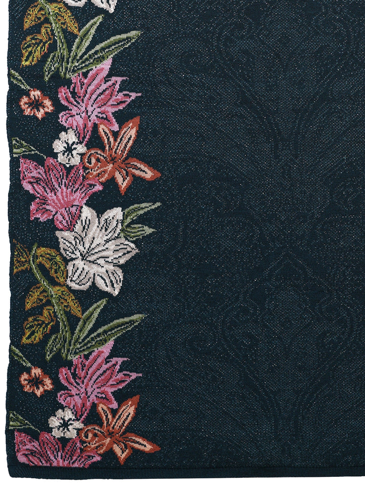 Teal Woven Design Wool Wrap Shawl 