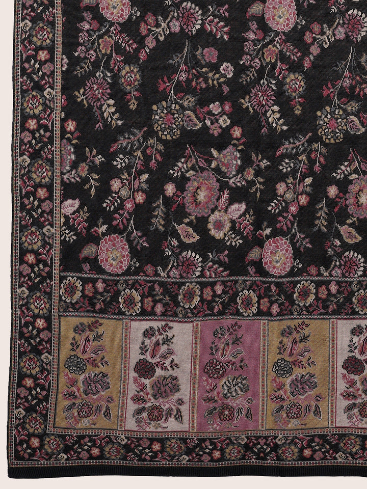 Black Woven Design Wool Women'S Shawl