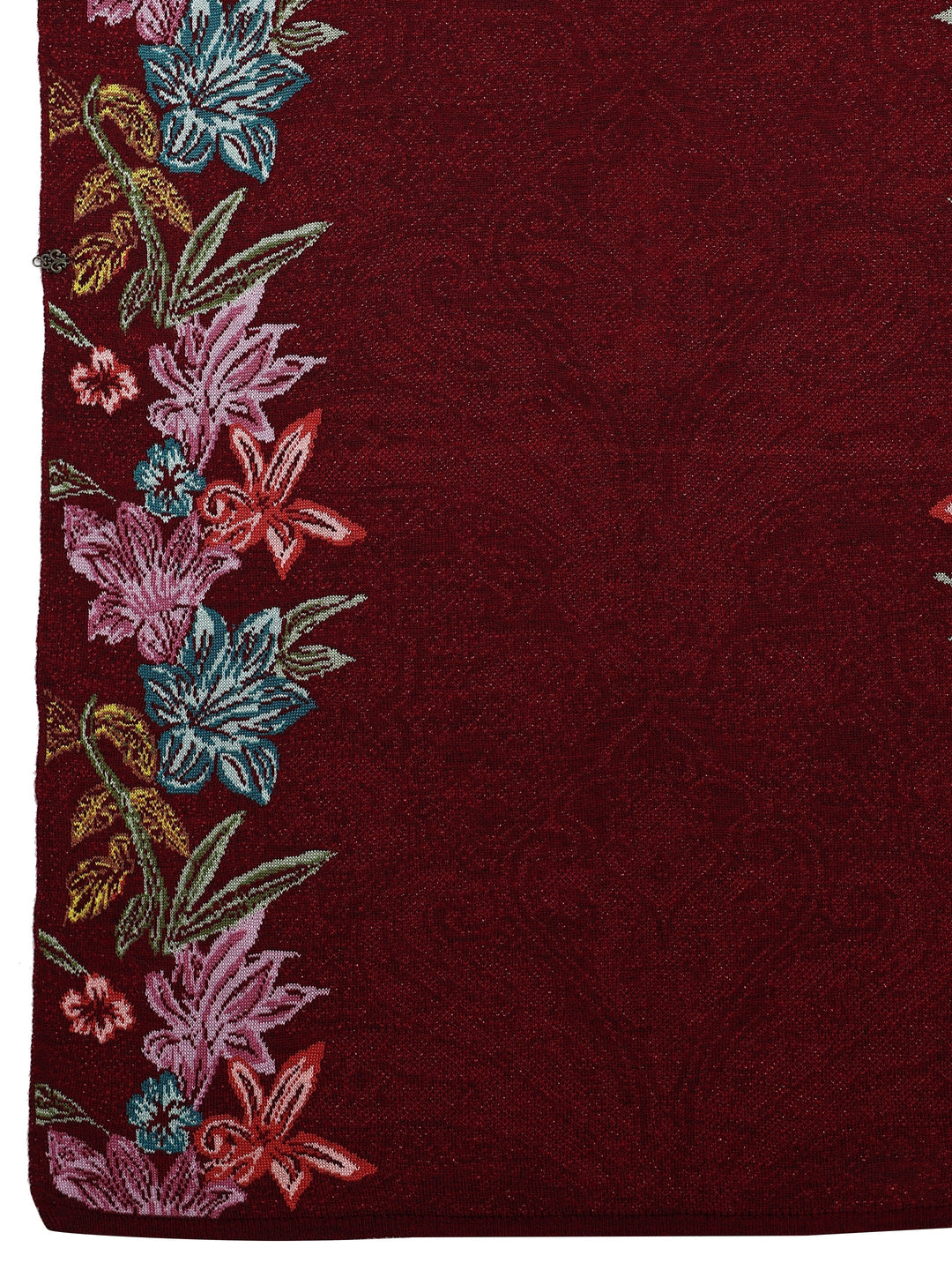 Maroon Woven Design Wool Wrap Shawl 