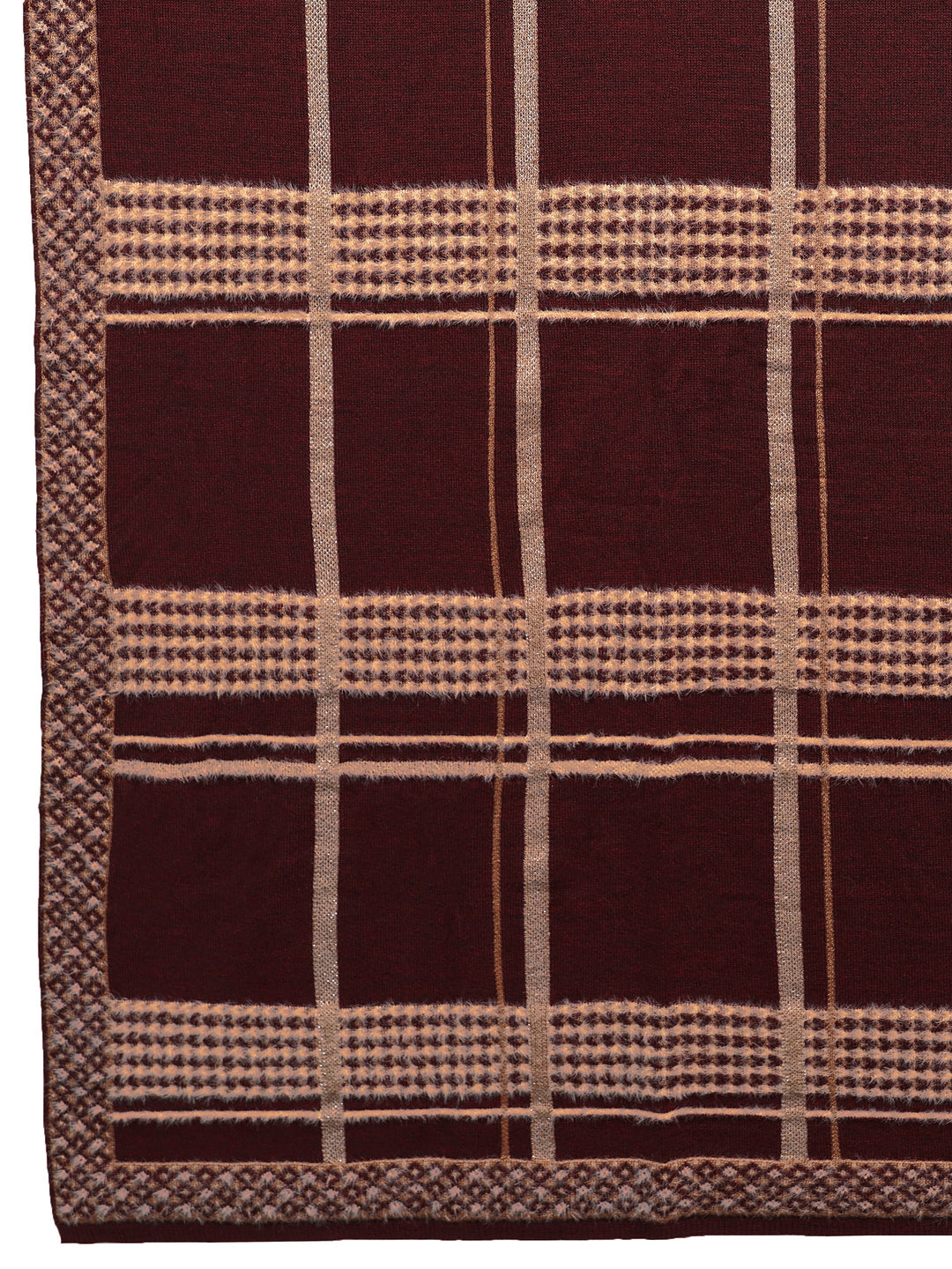 Maroon Woven Design Wool Women'S Shawl