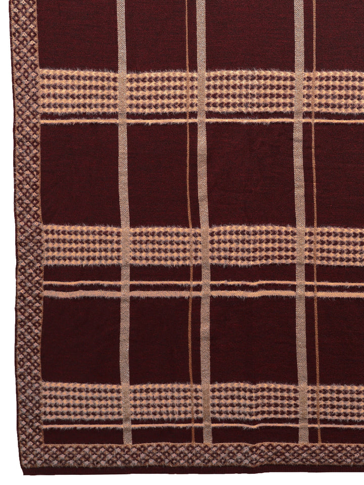 Maroon Woven Design Wool Women'S Shawl