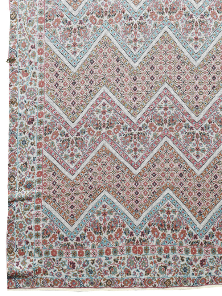 White Woven Design Wool Wrap Shawl 