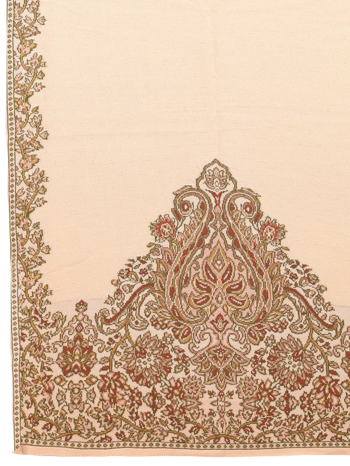 Cream Woven Design Wool Wrap Shawl 