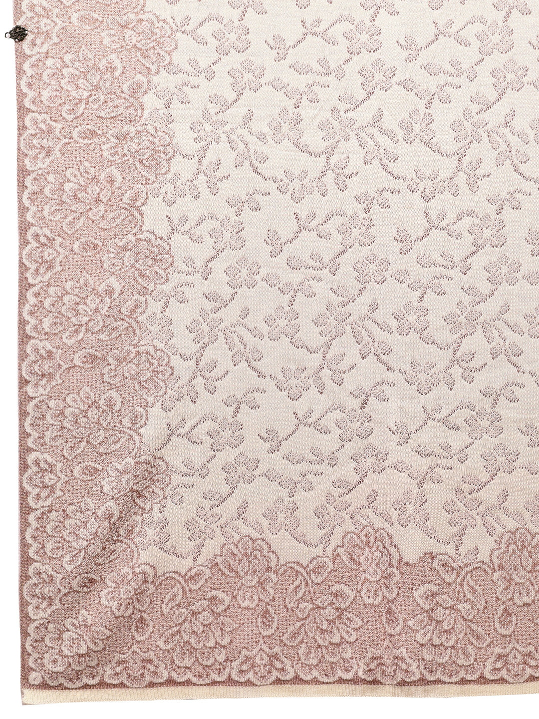 Off White Woven Design Wool Wrap Shawl 