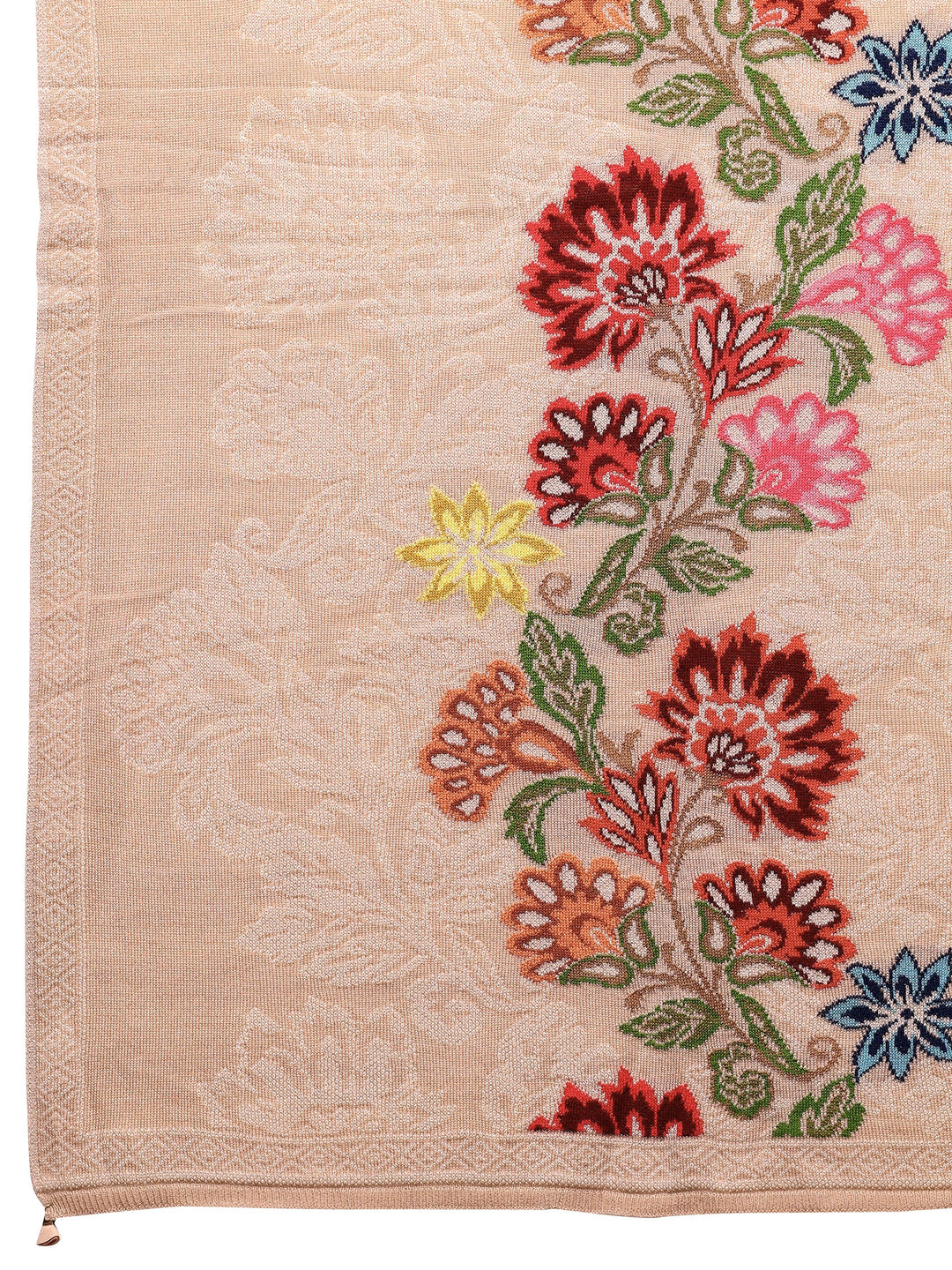 Beige Woven Design Wool Wrap Shawl 