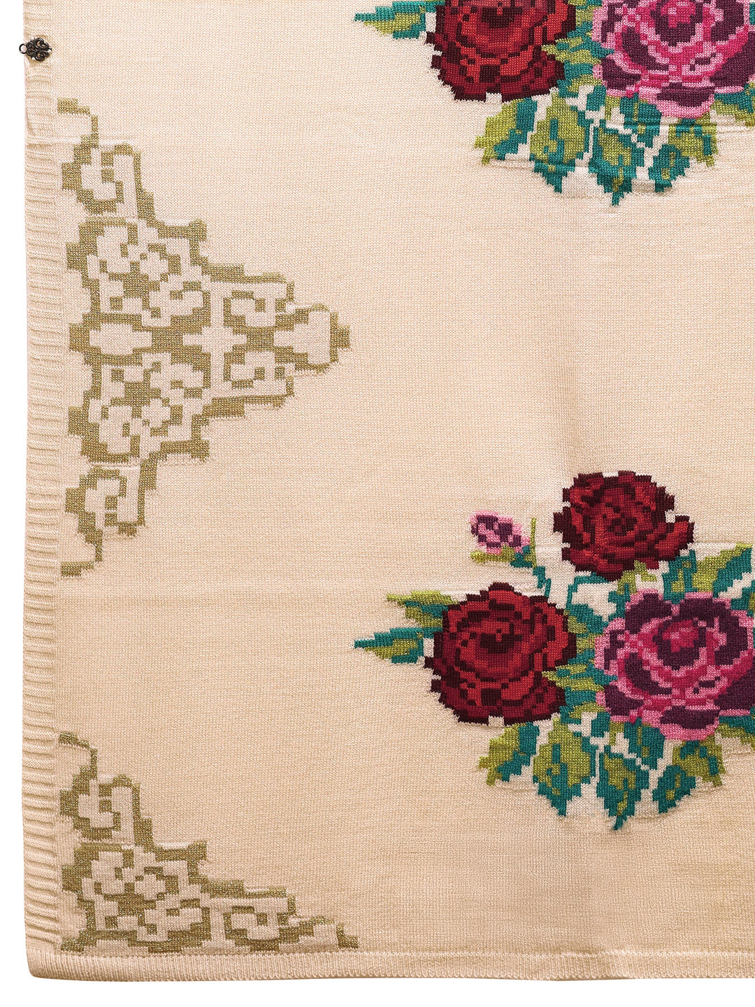 Beige Woven Design Wool Wrap Shawl 