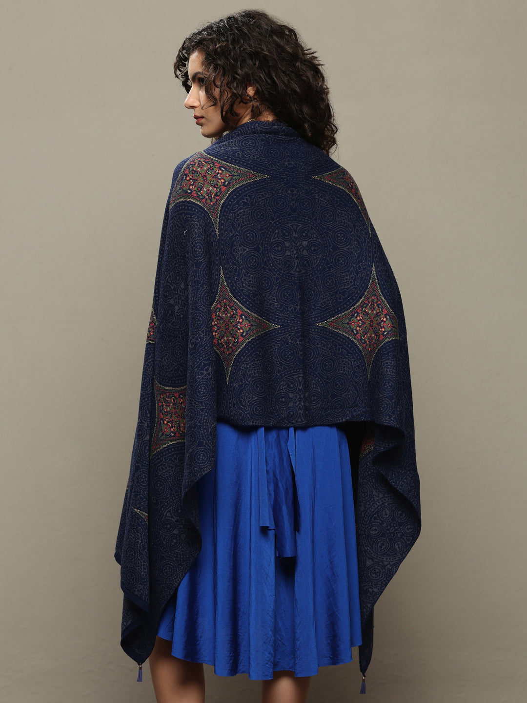 Blue Woven Design Wool Women's Shawl