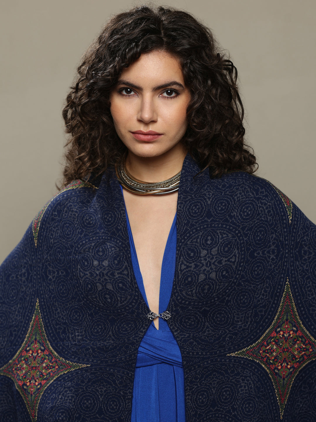 Blue Woven Design Wool Women's Shawl