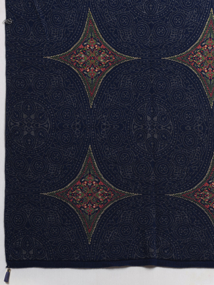 Blue Woven Design Wool Women's Shawl