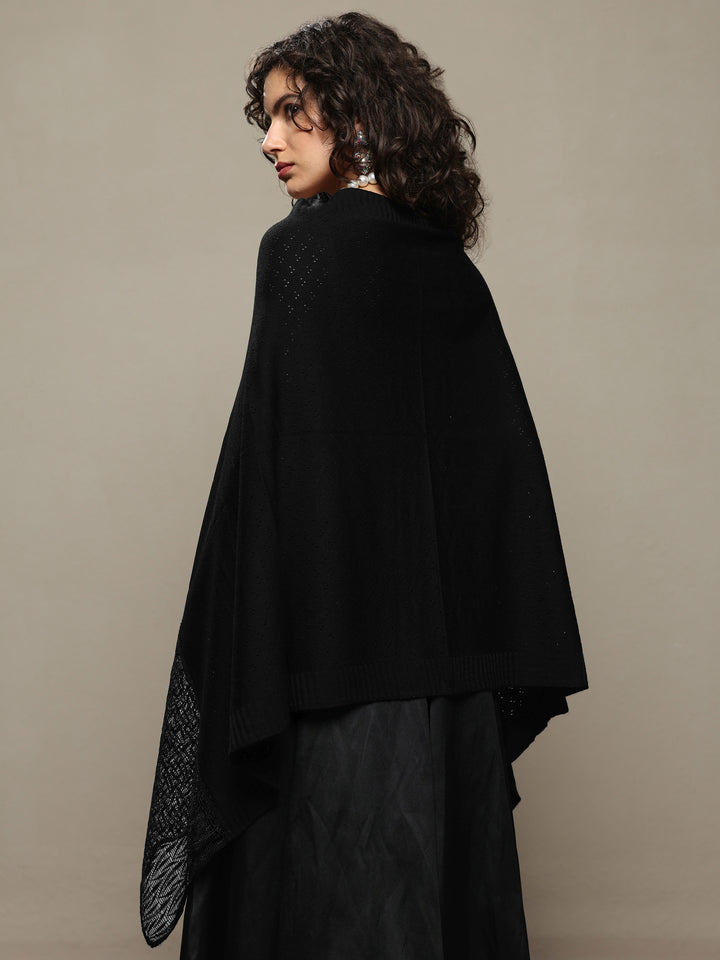Black Woven Design Wool Women's Shawl