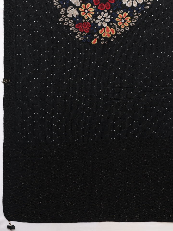 Black Woven Design Wool Women's Shawl