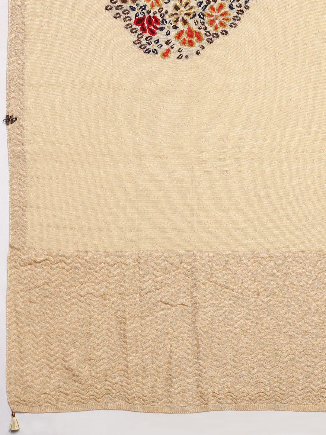 Cream Woven Design Wool Women's Shawl