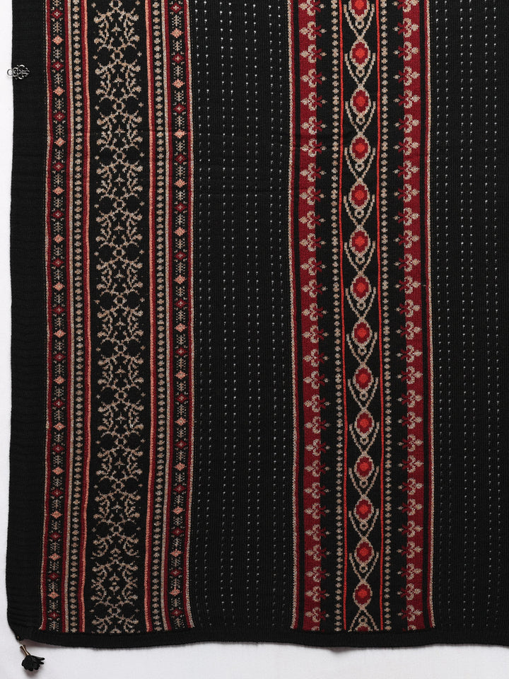 Black Woven Design Wool Women's Shawl