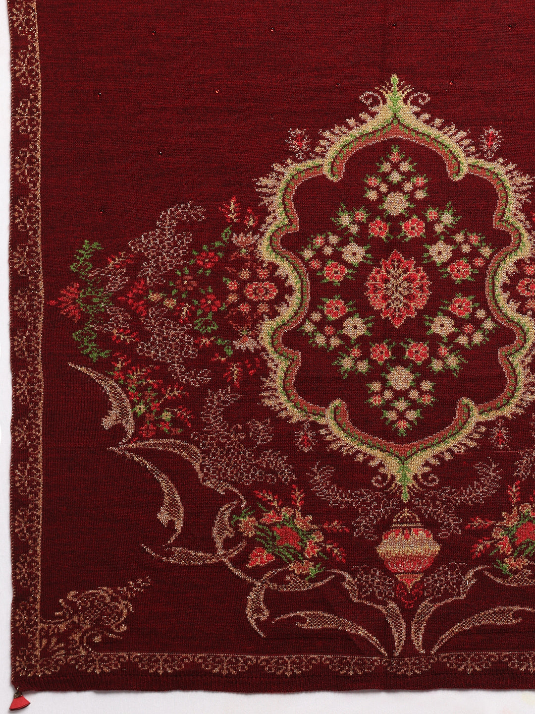 Maroon Woven Design Wool Women's Shawl