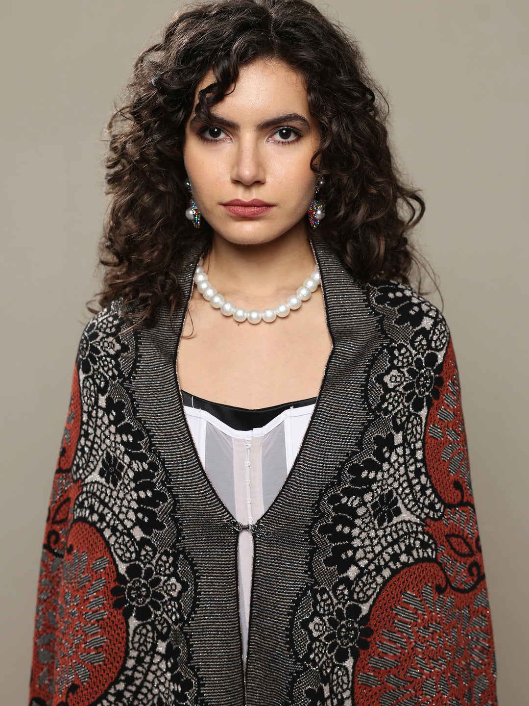 Rust Woven Design Wool Women's Shawl