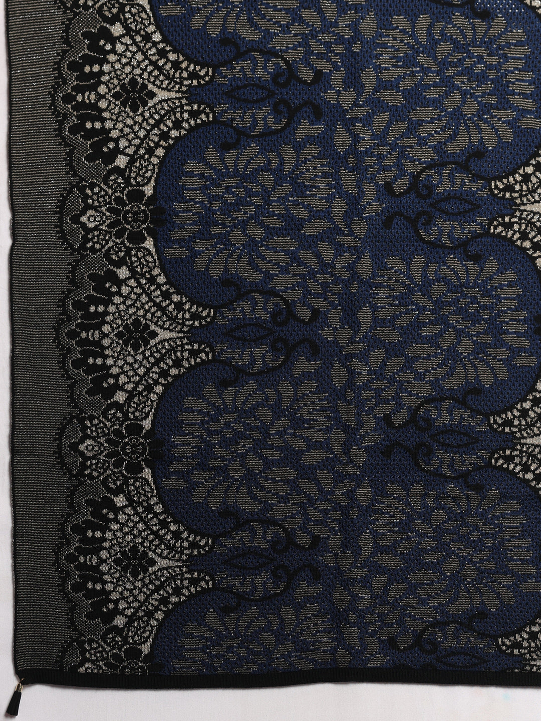 Blue Woven Design Wool Women's Shawl