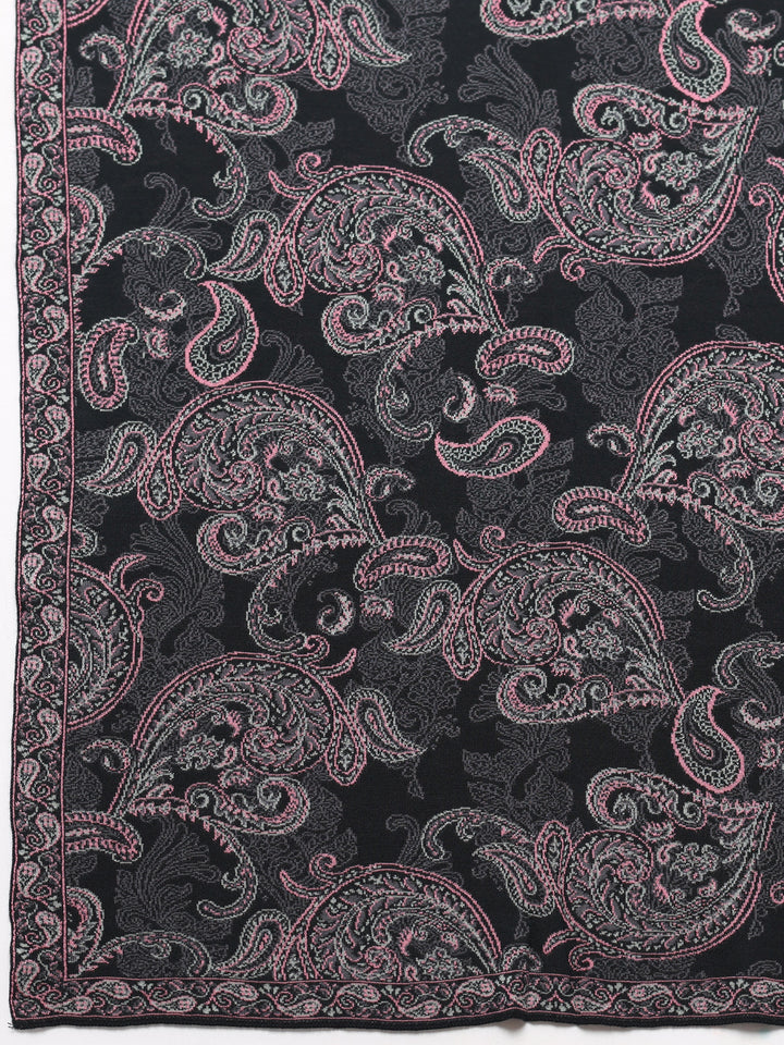 Black Woven Design Wool Women's Shawl