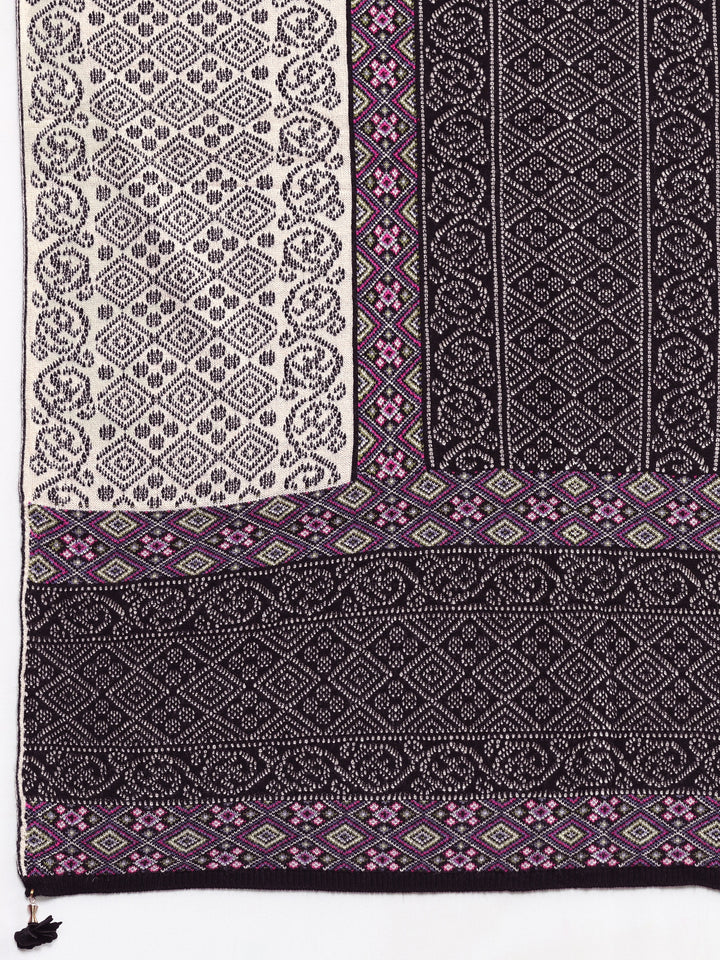 Black Woven Design Wool Women's Shawl