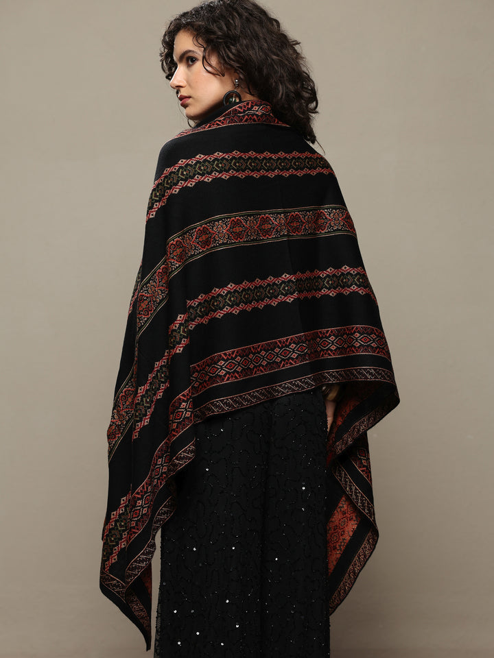 Black Woven Design Wool Women's Shawl