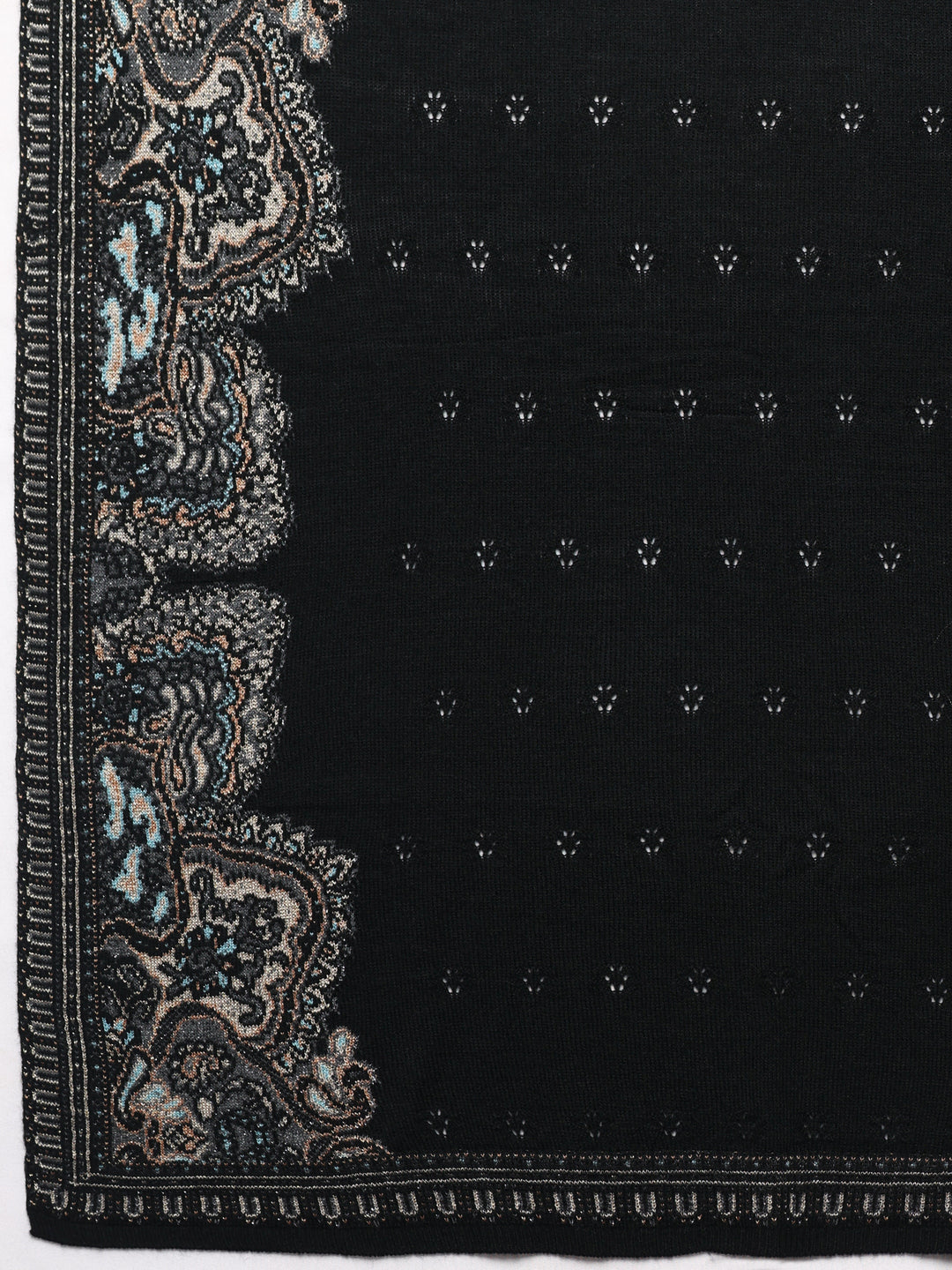 Black Woven Design Wool Women's Shawl