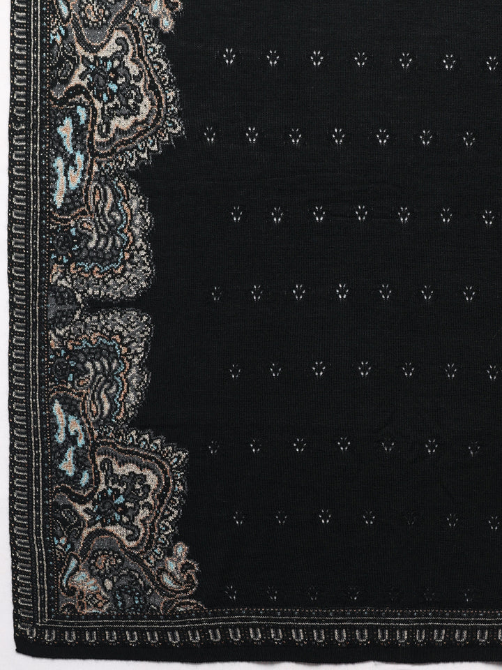 Black Woven Design Wool Women's Shawl