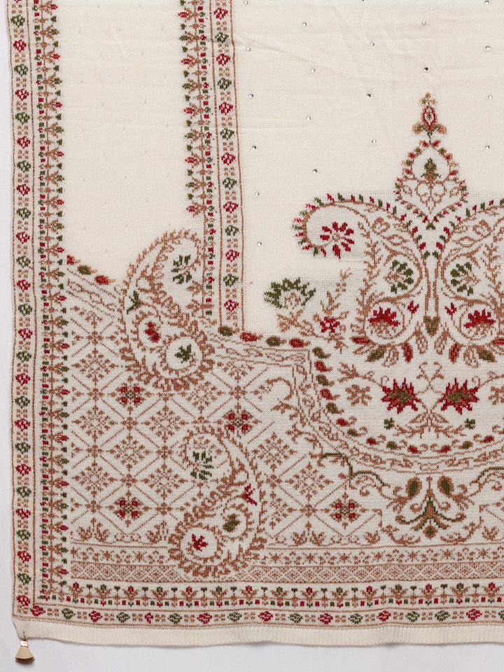 White Woven Design Wool Women's Shawl