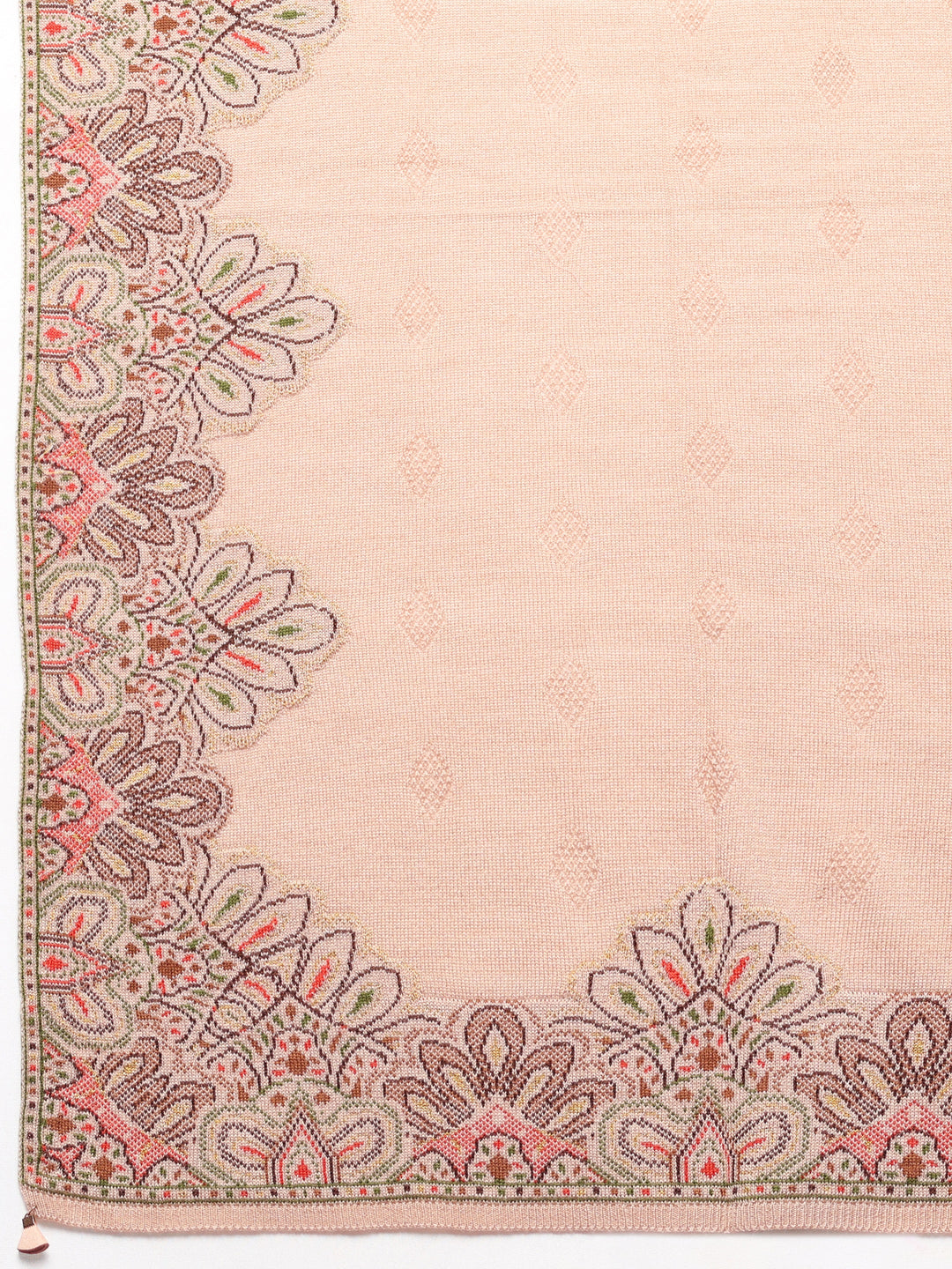 Beige Woven Design Wool Women's Shawl