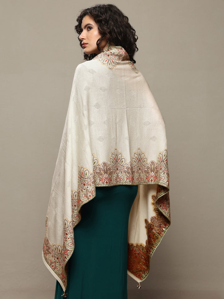 White Woven Design Wool Women's Shawl