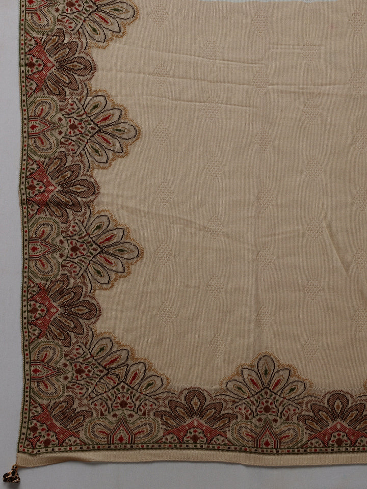 White Woven Design Wool Women's Shawl