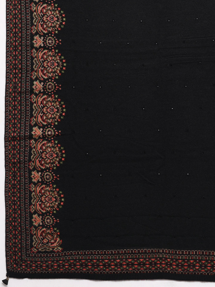 Black Woven Design Wool Women's Shawl