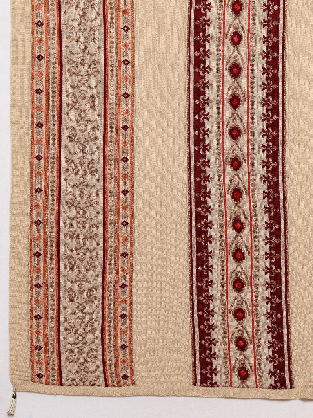 Beige Woven Design Wool Women's Shawl