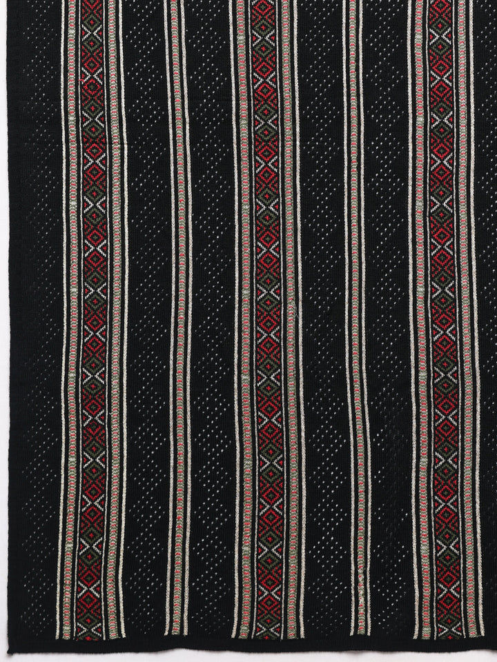 Black Woven Design Wool Women's Shawl