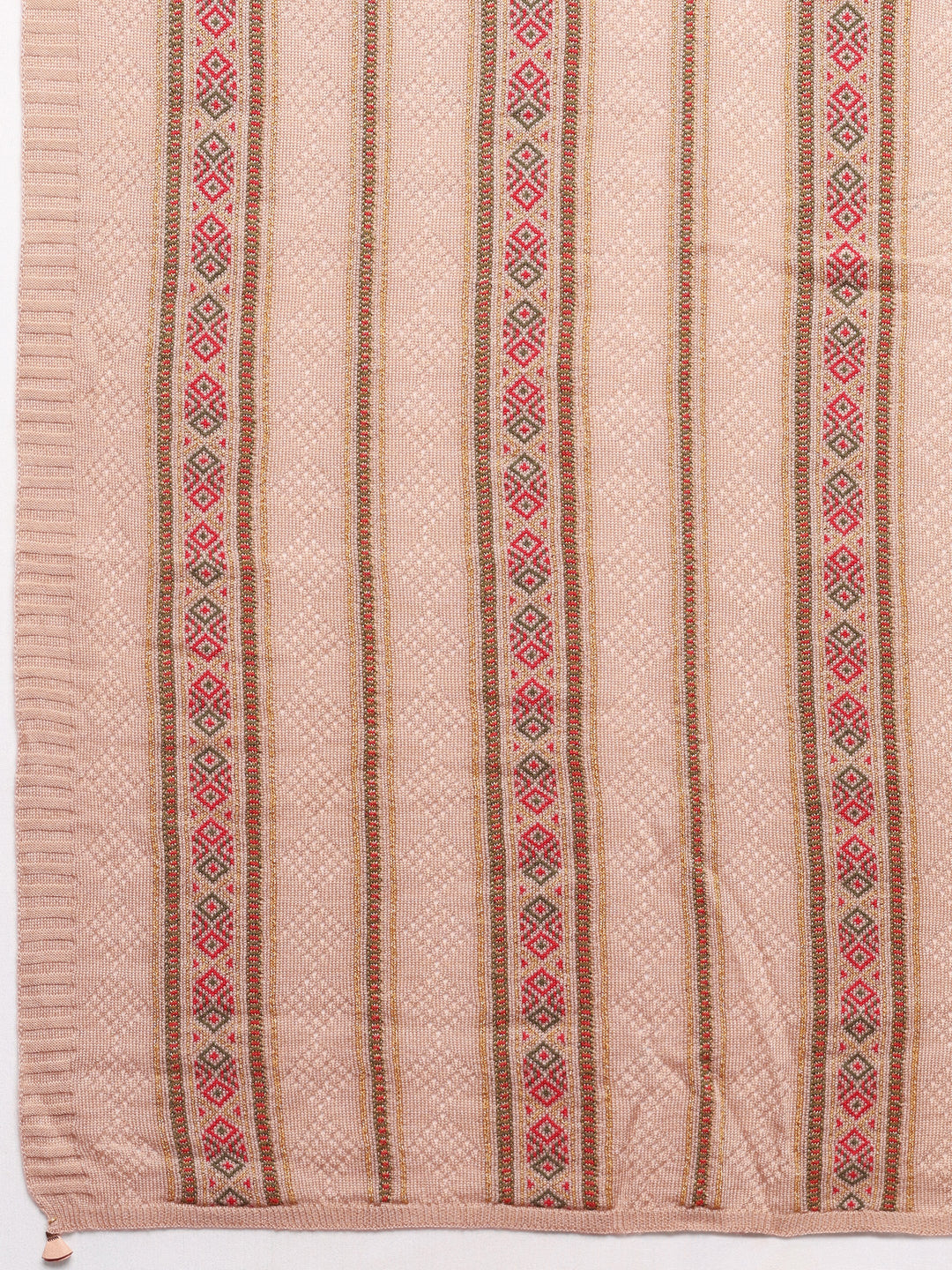 Beige Woven Design Wool Women's Shawl