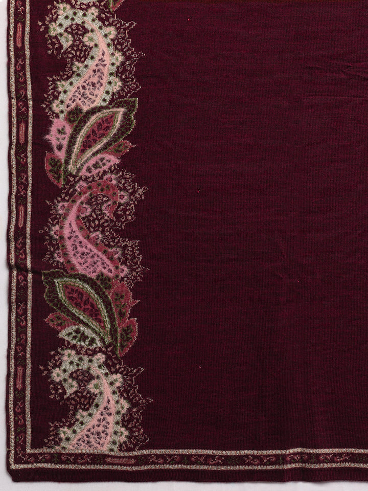 Maroon Woven Design Wool Women's Shawl