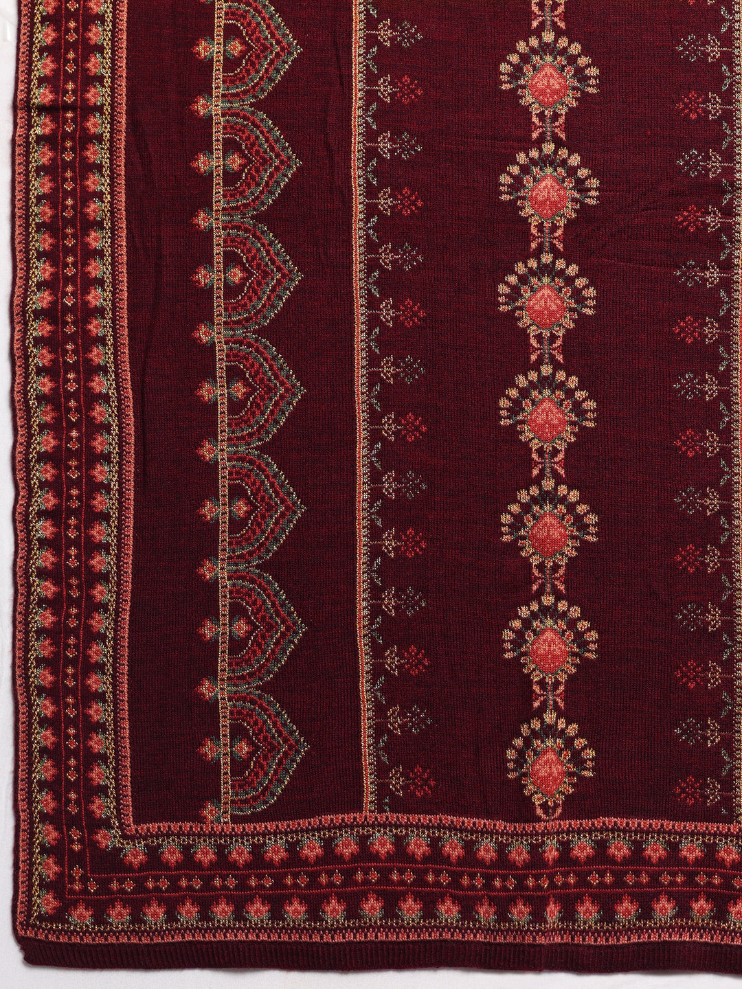 Maroon Woven Design Wool Women's Shawl