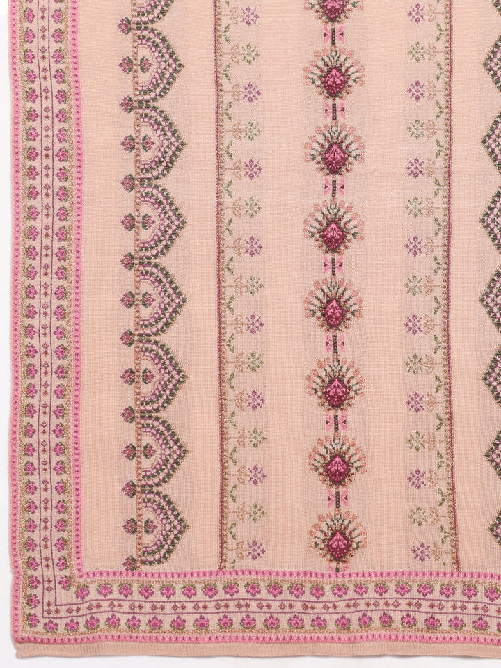 Beige Woven Design Wool Women's Shawl