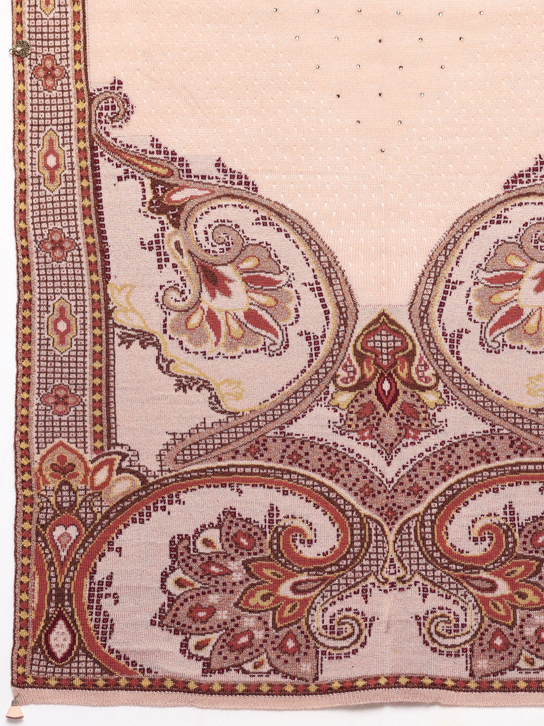 Beige Woven Design Wool Women's Shawl