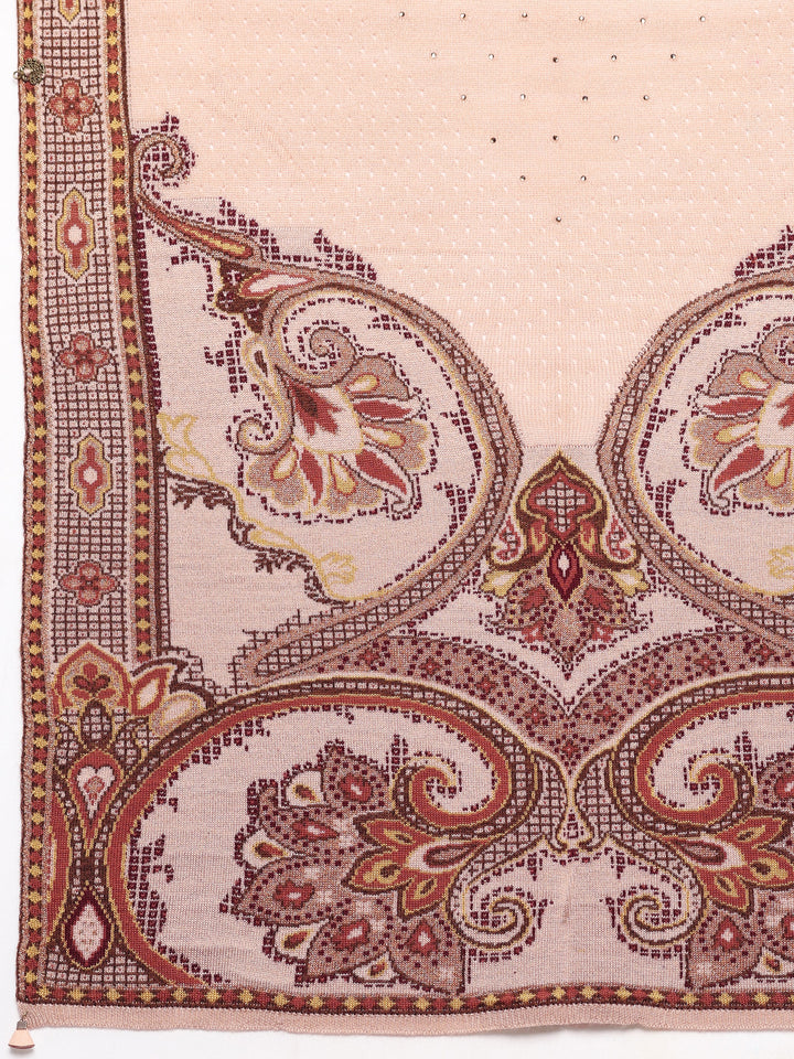 Beige Woven Design Wool Women's Shawl