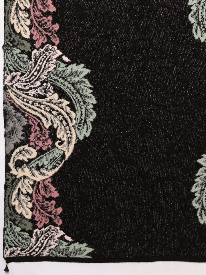 Black Woven Design Wool Women's Shawl