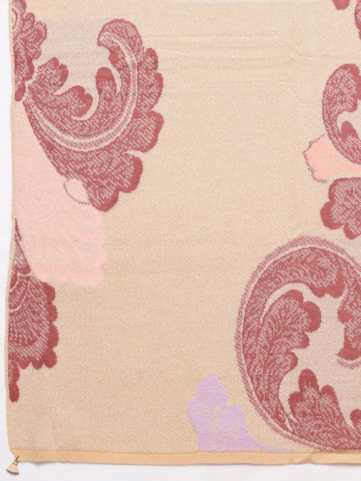 Beige Woven Design Wool Women's Shawl