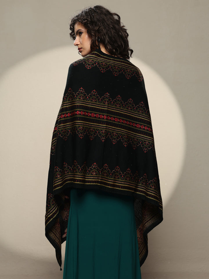 Black Woven Design Wool Women's Shawl