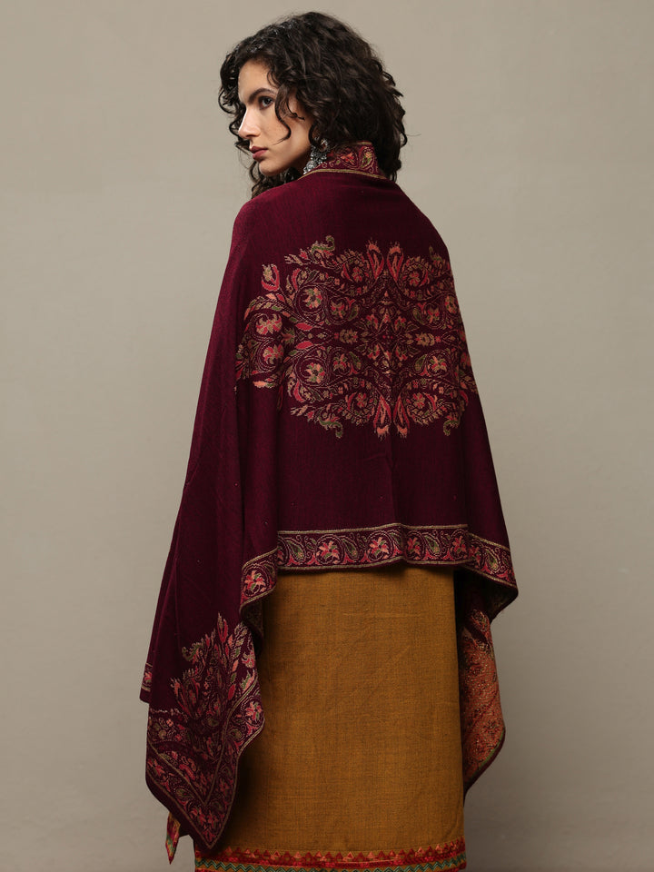 Maroon Woven Design Wool Women's Shawl