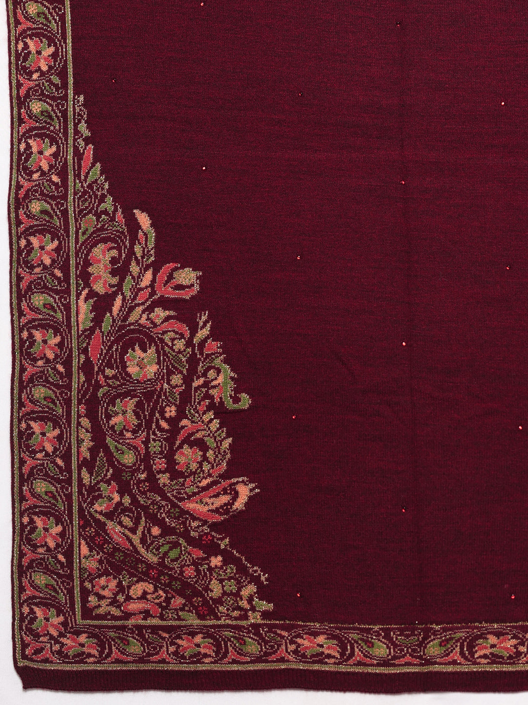 Maroon Woven Design Wool Women's Shawl