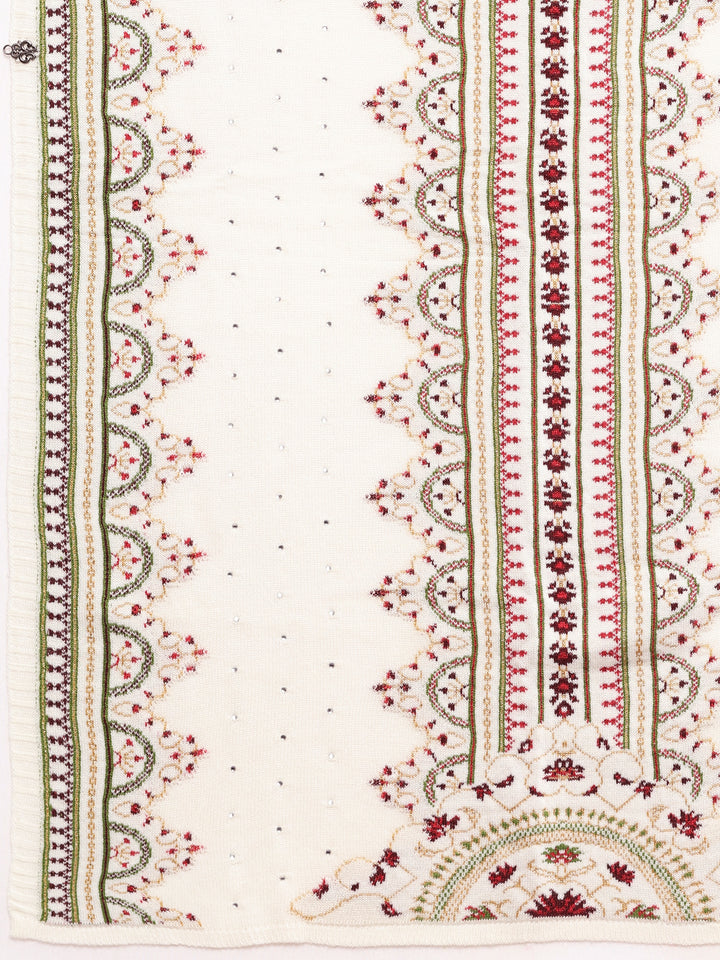 White Woven Design Wool Women's Shawl