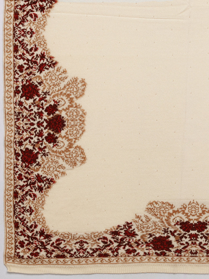 White Woven Design Wool Women's Shawl