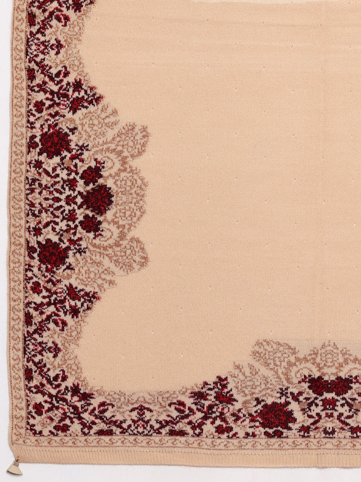 Cream Woven Design Wool Women's Shawl