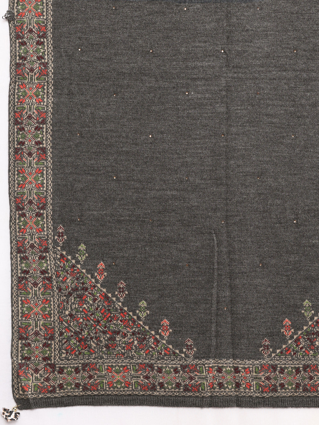 Grey Woven Design Wool Women's Shawl